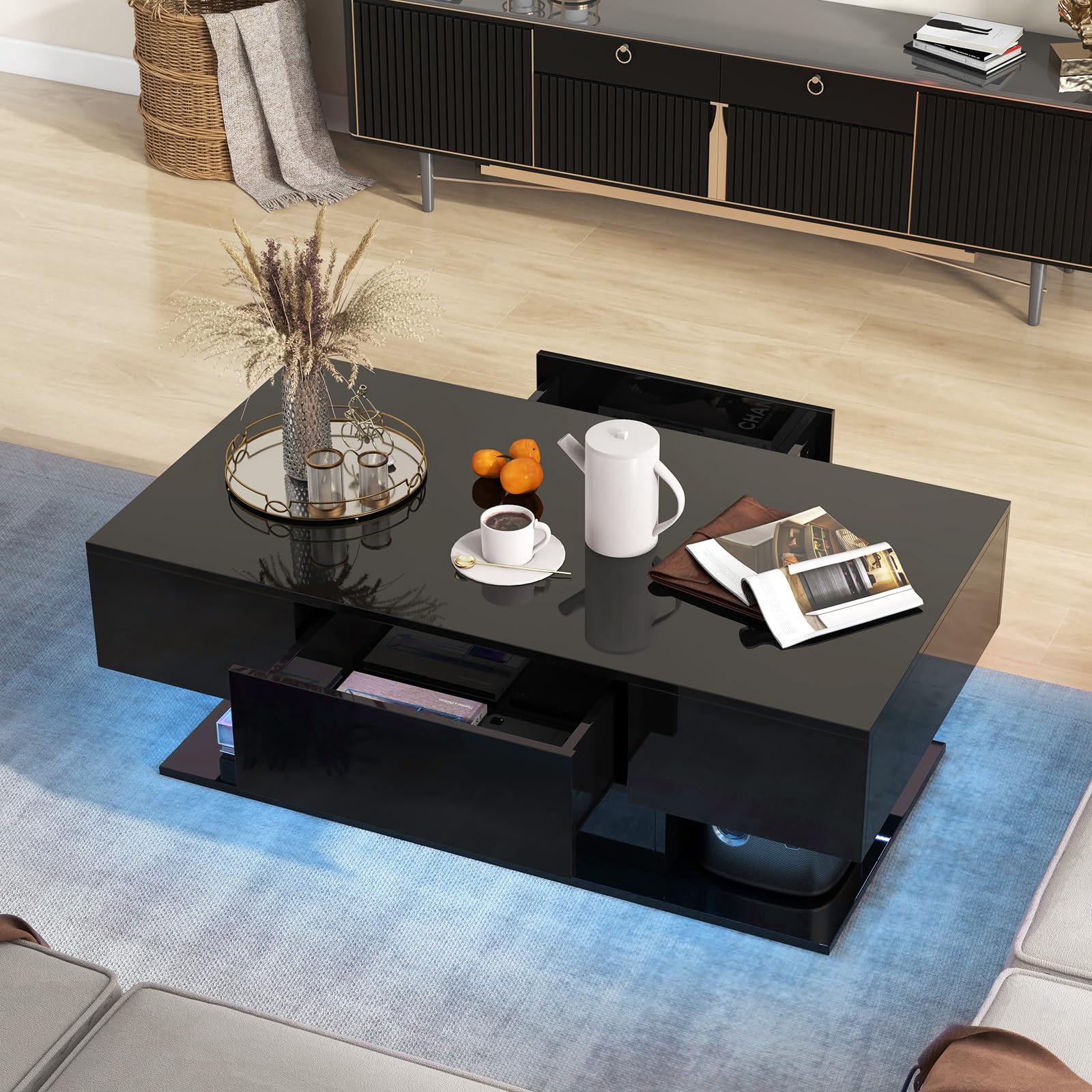 Amazon.com: Giantex Modern LED Coffee Table - 2-Tier Center Table